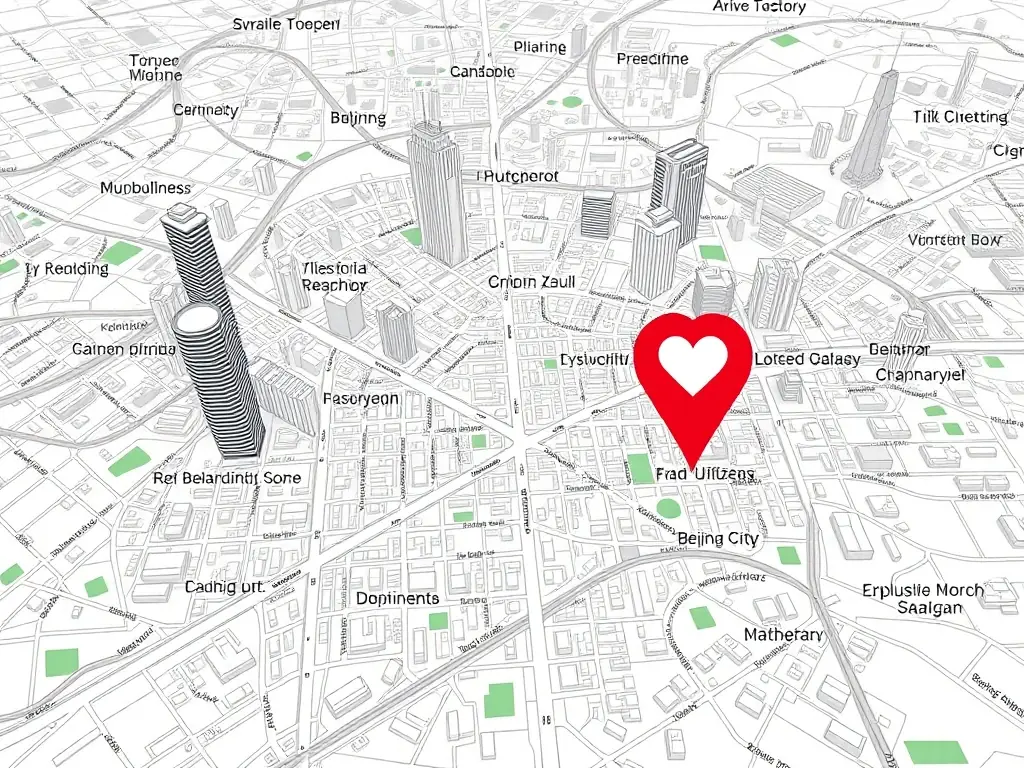 A map showing the location of Red Heart Video's physical store in Beijing, China.